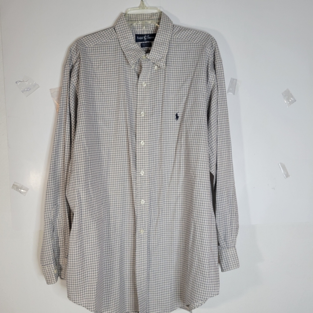 Mens Ralph Lauren Long Sleeve Button Front Shirt Small check size 17.5 34/35